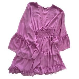 Lavender Brown Womens Flowy Tiered Pink Mini Dress Size XS